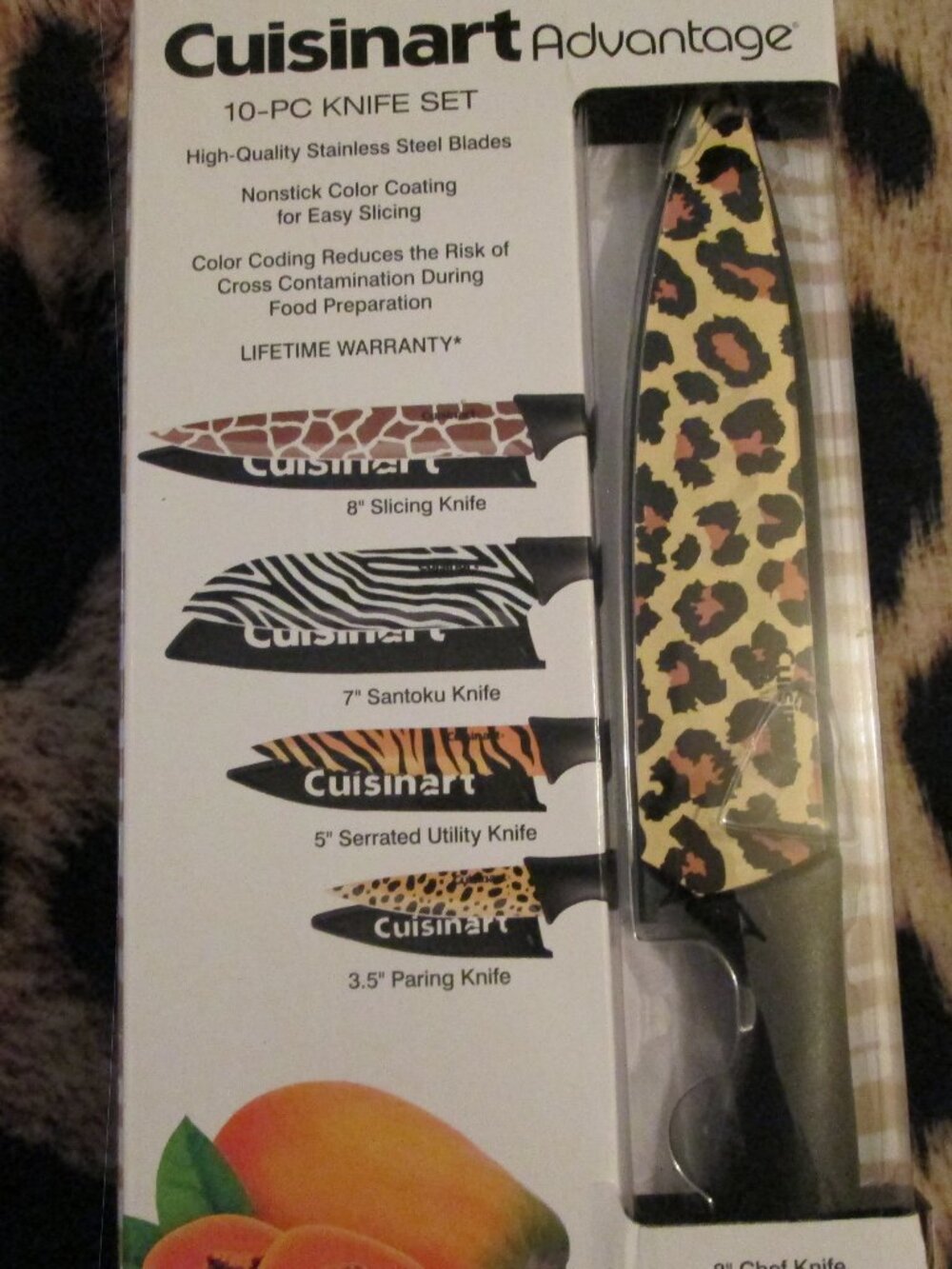 NEW Cuisinart 10-Pc. Safari Animal Print Cutlery 5 Knife Set w/ Blade Guards WOW